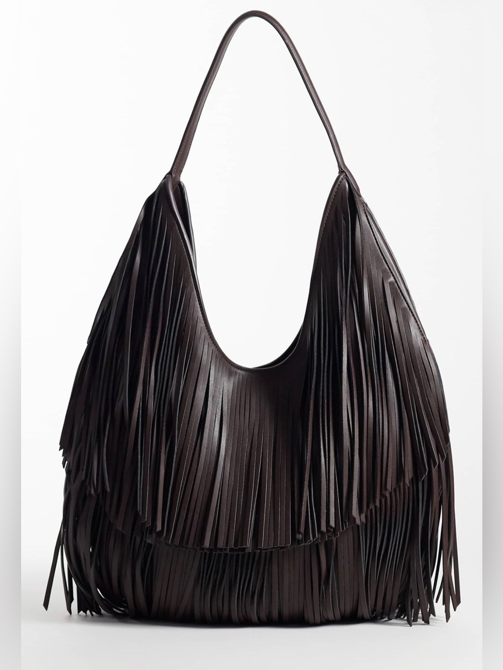 ASOS Design Super Fringe Scoop Tote in Chocolate